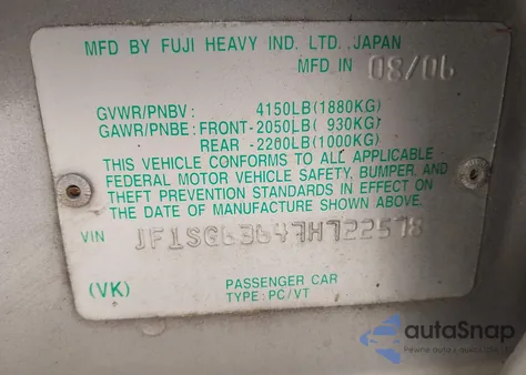 2007 Subaru Forester 2.5X from USA, damaged, VIN JF1SG63647H722578